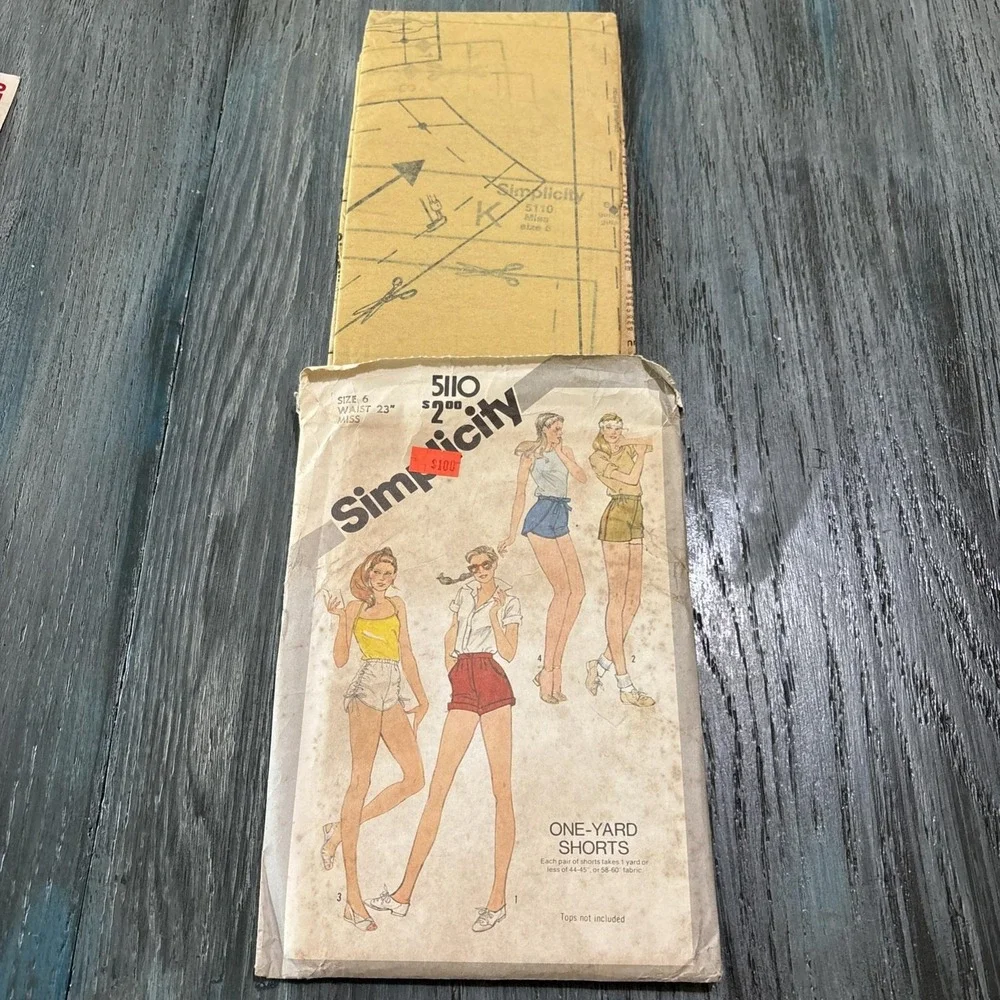 Simplicity 5110 Shorts Shortie Sewing Pattern Ladies 6 UC One Yard VTG 80s NEW